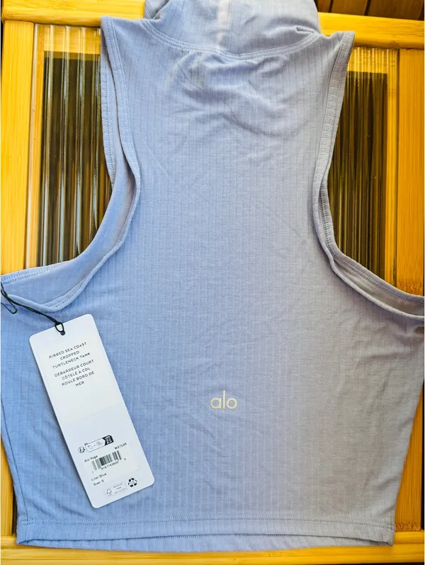 Alo Yoga Ribbed Sea Coast Cropped Turtleneck Tank - Image 4