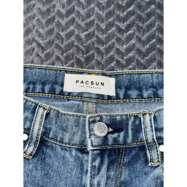 Pac‎ Sun Women's Vintage Icon Denim Blue High Rise Straight Raw Hem Size 25 - Image 3
