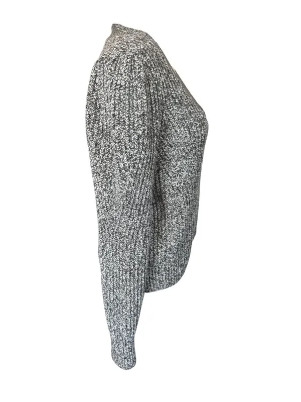 Loft black and white marled long sleeve v-neck stretchy pullover sweater M - Image 3