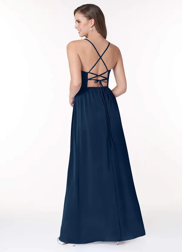 Azazie Dark Blue Twist Dress - Image 2