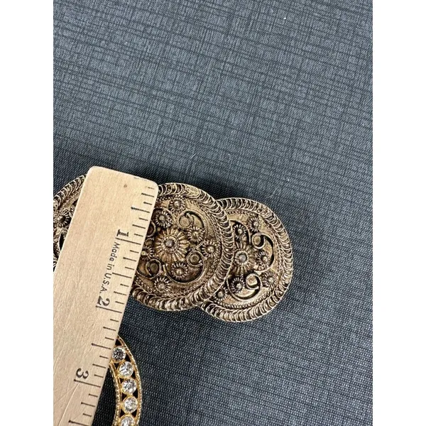 Lot of 2 Vintage Belt Buckles Rhinestones Boho Gold Tone‎ Chunky Statement - Image 5
