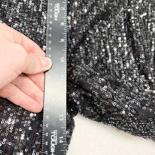 White Fox Sequin Flare Pants‎ Womens Sz S Black Sparkly Wide Leg Party Polyester - Image 4