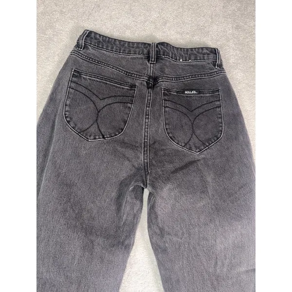 Rollas Jeans Womens 28 Black Denim Original High Rise Straight Distressed - Image 9