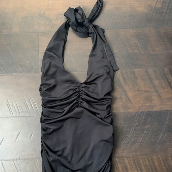 Ruched Black Halter Dress - Image 2