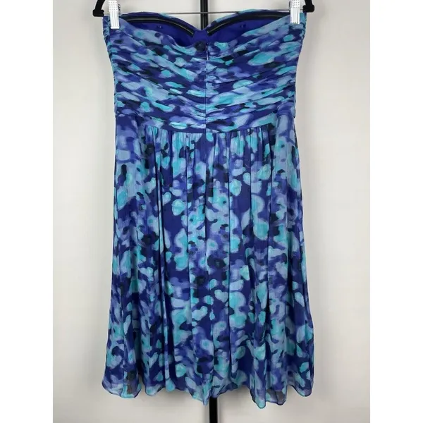Banana Republic Blue Chiffon‎ 100% Silk Sweetheart Neck Strapless Dress Size 8 - Image 3