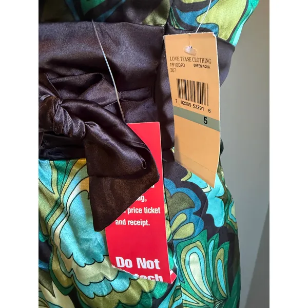 Love‎ Tease Green Aqua Floral Satin Fit Flare Dress Tulle y2k 5 NWT retro dainty - Image 7