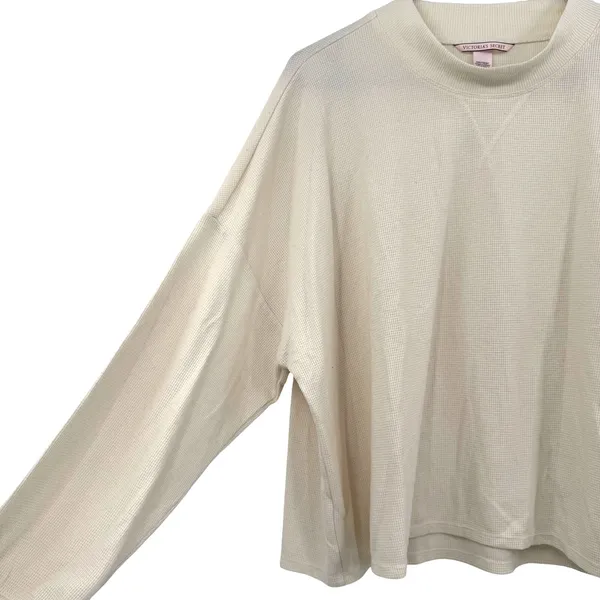 Victoria's Secret Size XL Long Sleeve Waffle Knit‎ Top Shirt Cream Mock Neck - Image 3