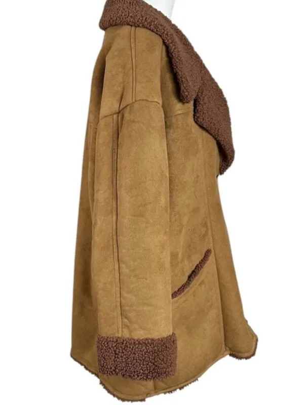 Free People Western Bohemian Retro 70s Faux Sherpa Suede Diogo Coat Size Large - Image 8