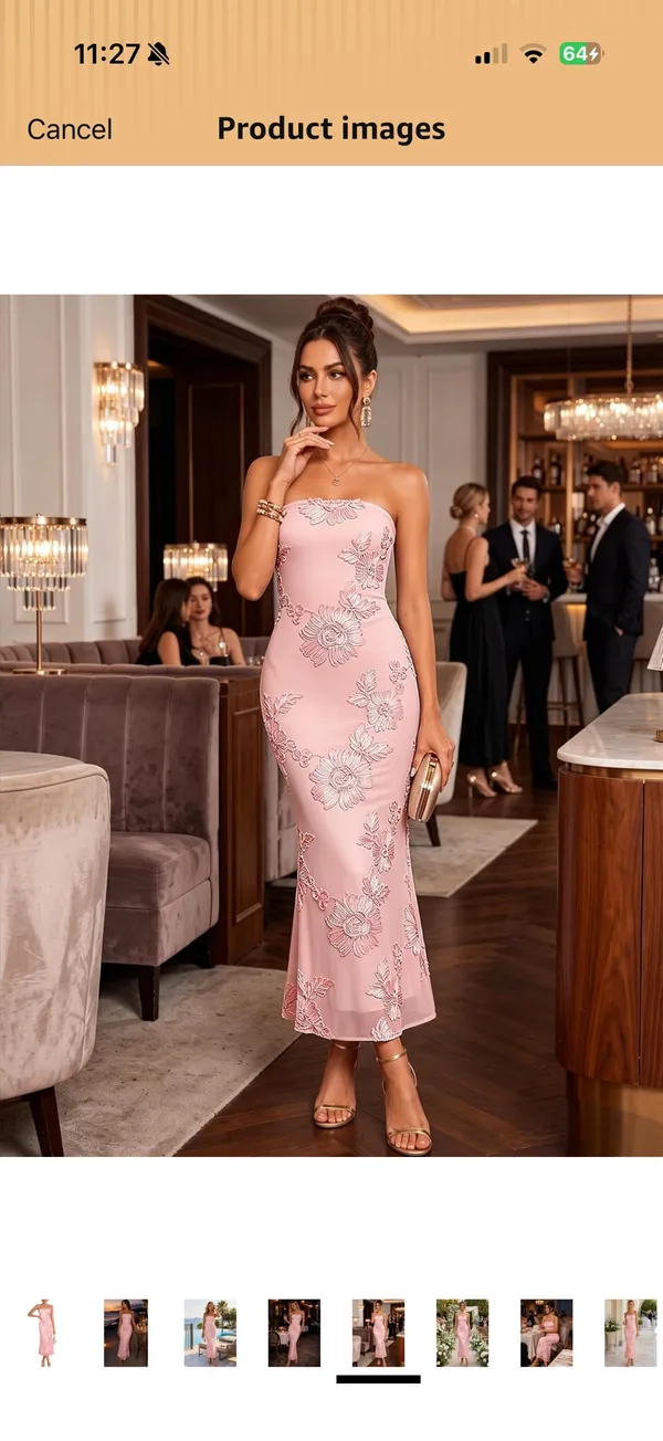 OYS Pink Floral Embroidered Strapless Midi Maxi Dress Size M NWT - Image 2