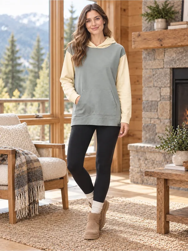 Pendleton Colorblock Hoodie granola girl Gray Cream Lightweight Pullover Sweat - Image 3