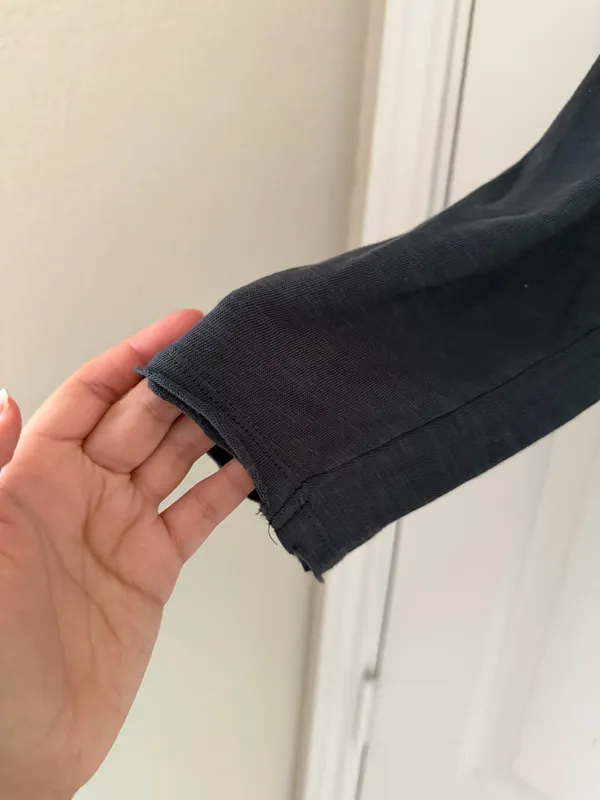 Zara Charcoal Distressed Long Sleeve Quarter Button Down Top - Image 3