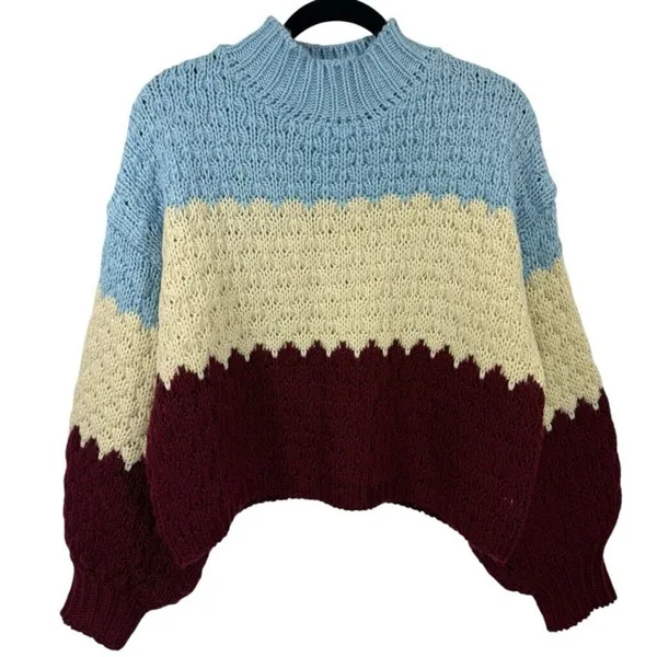 Anthropologie Nell Chunky Knit‎ Colorblocked Sweater Size Medium Cozy Casual - Image 4