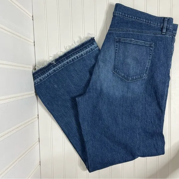 NWT LOFT Frayed High Rise Wide Leg Jeans Dark Indigo Wash Sz 34 - Image 5