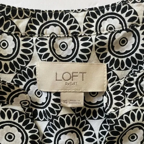 LOFT Outlet Black White‎ Geometric Medallion V-Neck Drawstring Waist Dress XS - Image 8