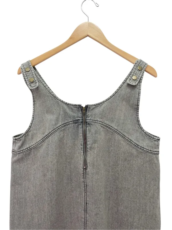 Natural Life JJ Denim Jumper Dress Large Stone Gray Frayed Hem Pinafore Pockets - Image 7
