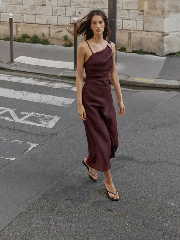 Nwt Zara Asymmetric 100% Linen Midi Dress Size Xs - Image 3