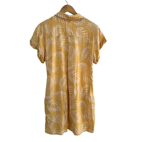 Faherty Hana Dress Palm Leaf Gold Mini Dress Linen Blend Large - Image 3