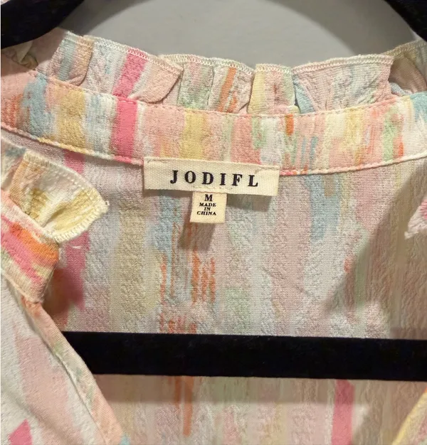 JODIFL Pastel Watercolor Ruffle Detail V-Neck Blouse Cream Multi - Image 3