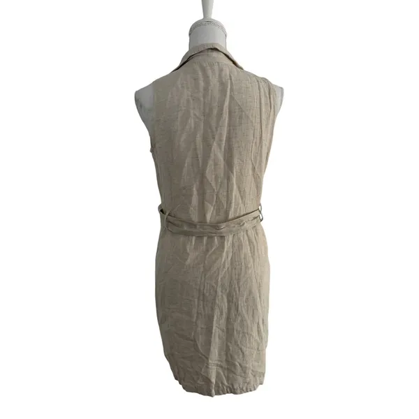 Sih & Sam Women Oatmeal Beige Linen Blend Belted Utility Button Front Dress M - Image 5