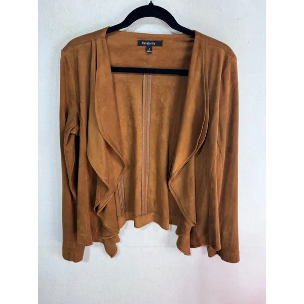 Relativity‎ S Brown Faux Suede Drape Open Front Jacket Women's Lightweight Boho - Image 2