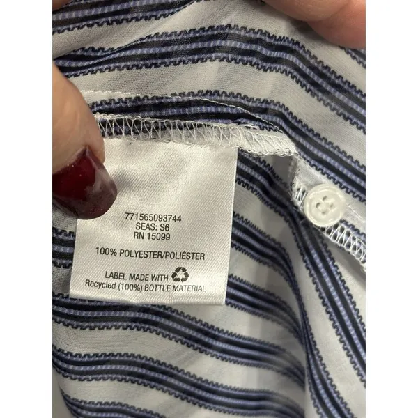 Covington Essentials Blue/White Stripe Long Tab Sl Button Up Blouse W/Tank Small - Image 4