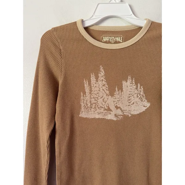 American Eagle Waffle Knit Graphic Long Sleeve Thermal Top Women’s Size Small - Image 3