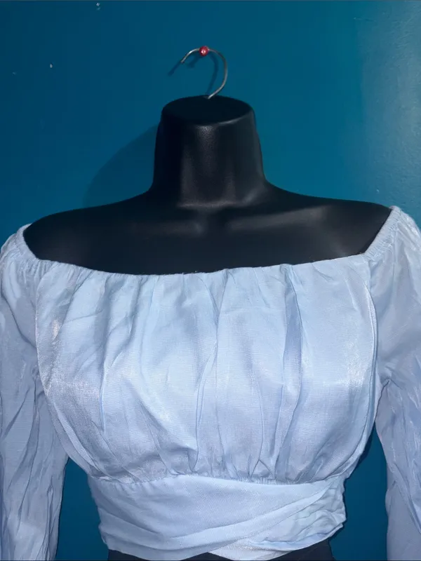 Light Blue Off-Shoulder Crop Top with tie back - Image 2