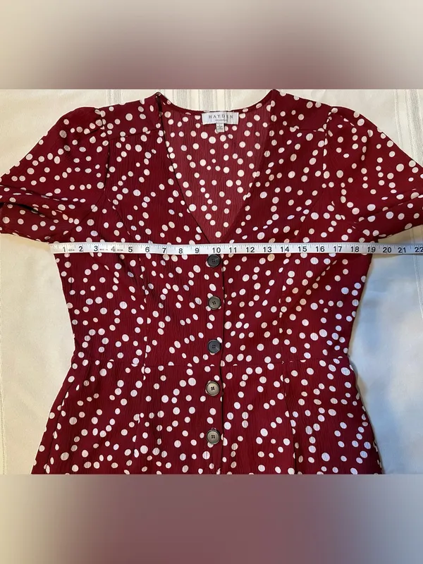 Hayden Los Angeles V-Neck Burgundy Polka Dot Button-Front Jumpsuit - Image 7