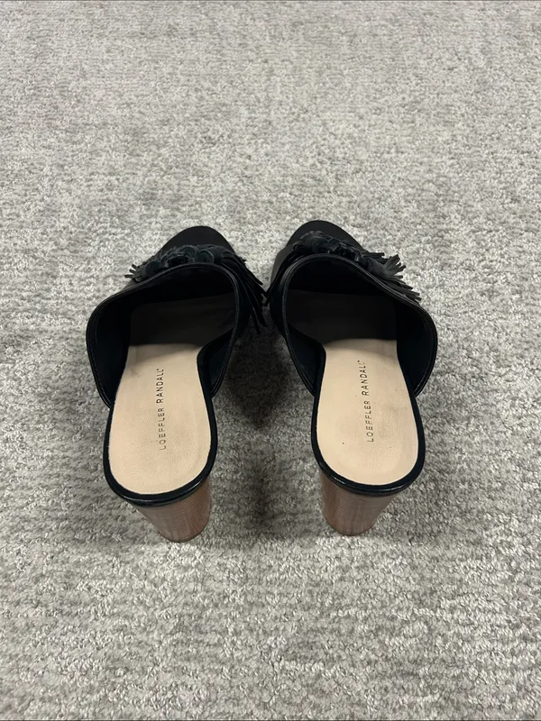 Loeffler Randall Clo Tassel Mules Womens 8.5 Black Leather stacked heels - Image 5