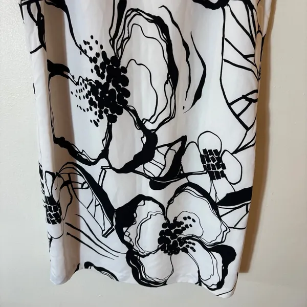 Ann‎ Taylor Petite Black White Floral Sketch Sleeveless Shift Dress Size 4P - Image 3