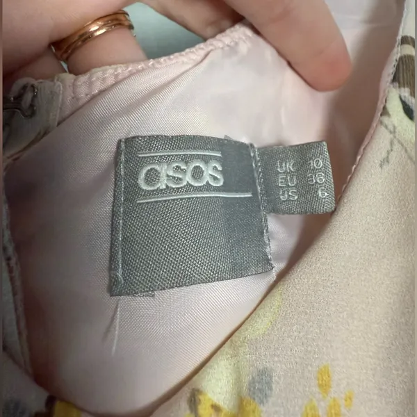 ASOS Light Pink and Yellow Floral Sleeveless Ruffle Mini Dress Size 6 - Image 3