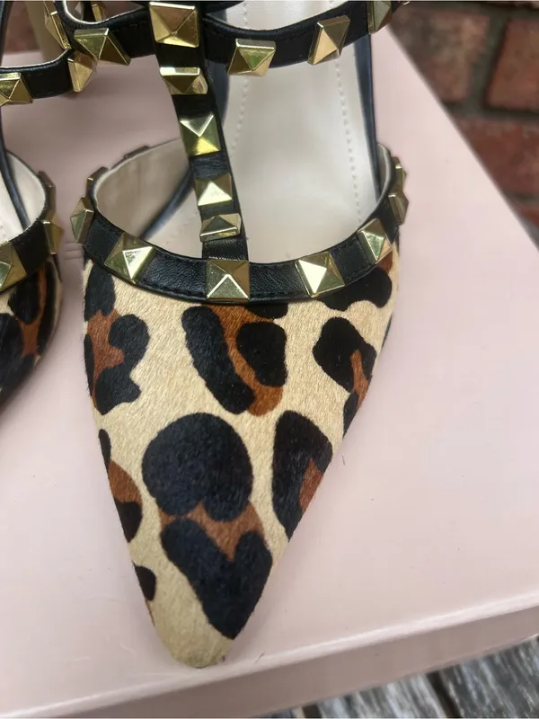BCBGeneration Leopard Print Studded T-Strap Pumps - Black, Tan & Cream - Image 8