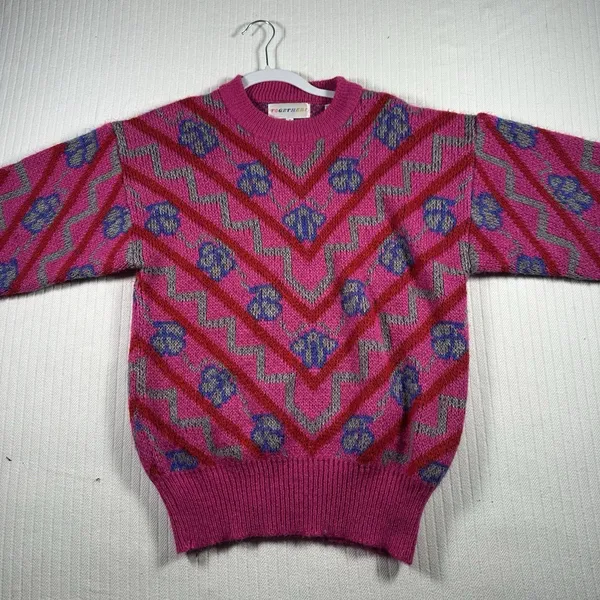 TOGETHER Women’s Small Vintage Style Pink Geometric Knit Sweater - Image 2