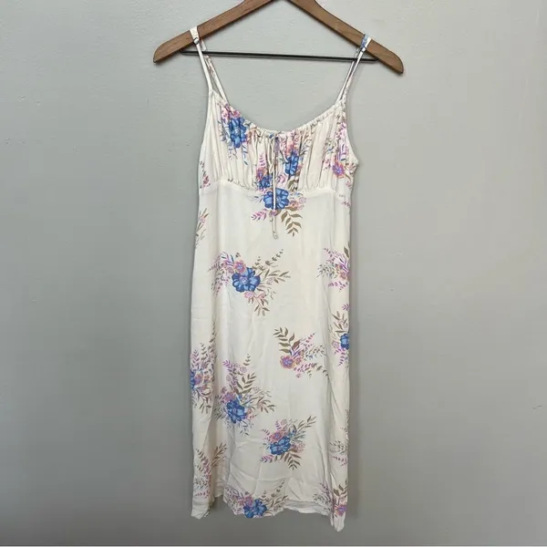 Lucky Brand Floral Printed Slip Dress Midi Cream Blue Size Small - Image 5