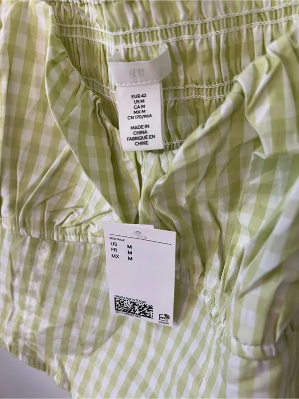 H&M Green and white gingham puff sleeve smocked crop top NWT medium - Image 3