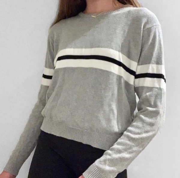 Gray and White Stripe Sweater - Image 6