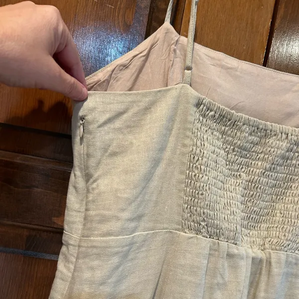 Elodie Linen Blend Cami‎ Mini Dress Tan Beige Ruffle Hem Large NWT - Image 6