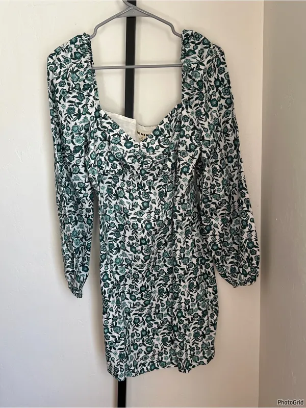 Boden Linen Blend Green White Floral Dress - Image 3