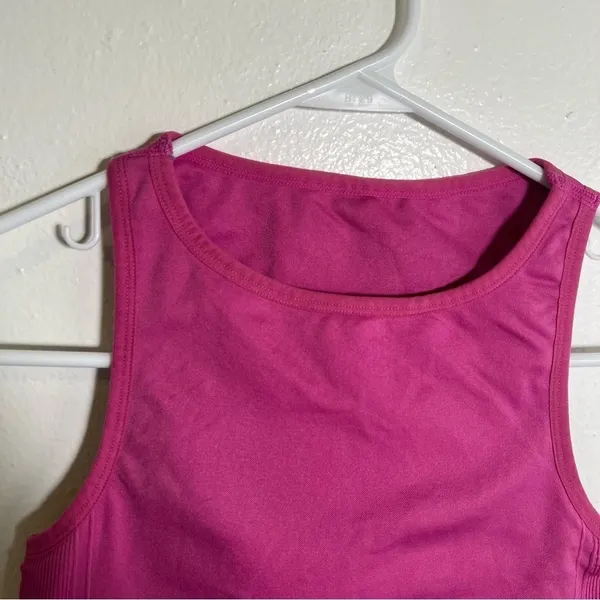 J. Crew Women's Sculpt Stretch High Sports Bra Hot Pink Magenta Crewneck Long‎ - Image 3