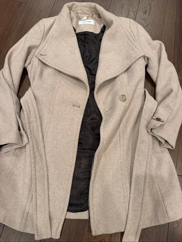 Calvin Klein Beige Wrap Trench Coat with Belt Size Medium Petite - C27-184 - Image 4