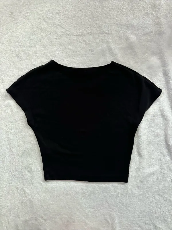 Zara Crop Top in Black Size Medium Cropped Basic T-Shirt - Image 8
