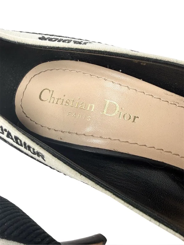 Dior J’Adior Logo Ribbon Black Canvas Slip On Pointed Toe Pumps Size 38 - Image 6