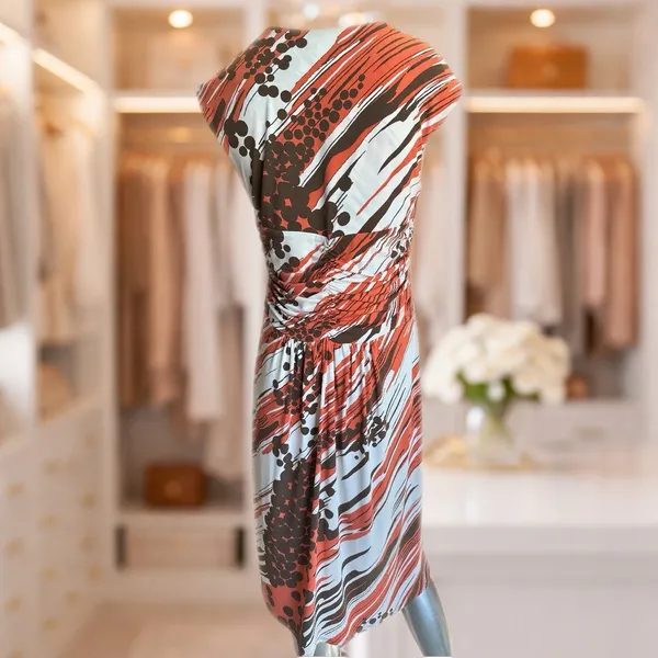 MaxandCleo Orange Brown Abstract Print Midi Dress M - Image 3