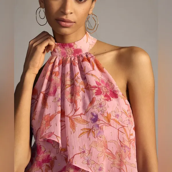 Misa Los Angeles‎ $265 Anka Halter Top Pink Floral Spring Feminine Blouse - Image 2