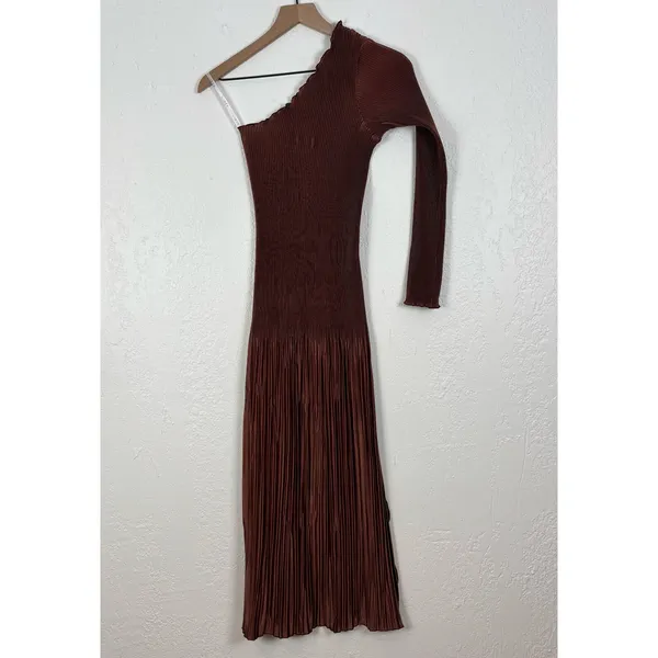 L'idee Soiree One Shoulder Long Sleeve Midi Dress in Chocolate Brown Size 8 - Image 5