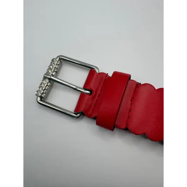 Red Scalloped Laser Cut‎ Floral Belt Rhinestone Buckle XL Sparkly Coquette - Image 3