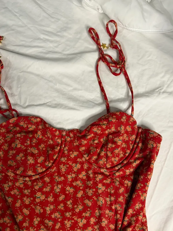 Pacsun Red Floral One-Piece Swimsuit - Image 2