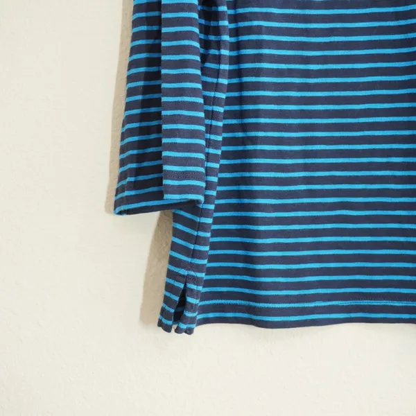 J. Crew Size Small Striped Long Sleeve Tee Navy Blue Avec Amour Embroidered - Image 3