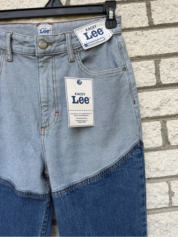 Lee Two-Tone High-Rise Flare Jeans — Light Blue & Dark Blue - Image 9
