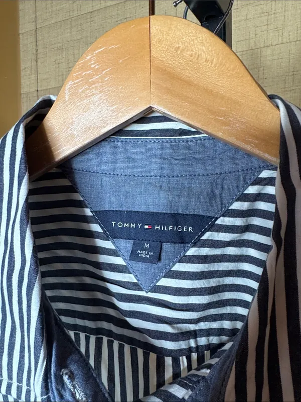 Tommy Hilfiger Navy White Striped Sleeveless Button Down Shirt Size Medium - Image 3